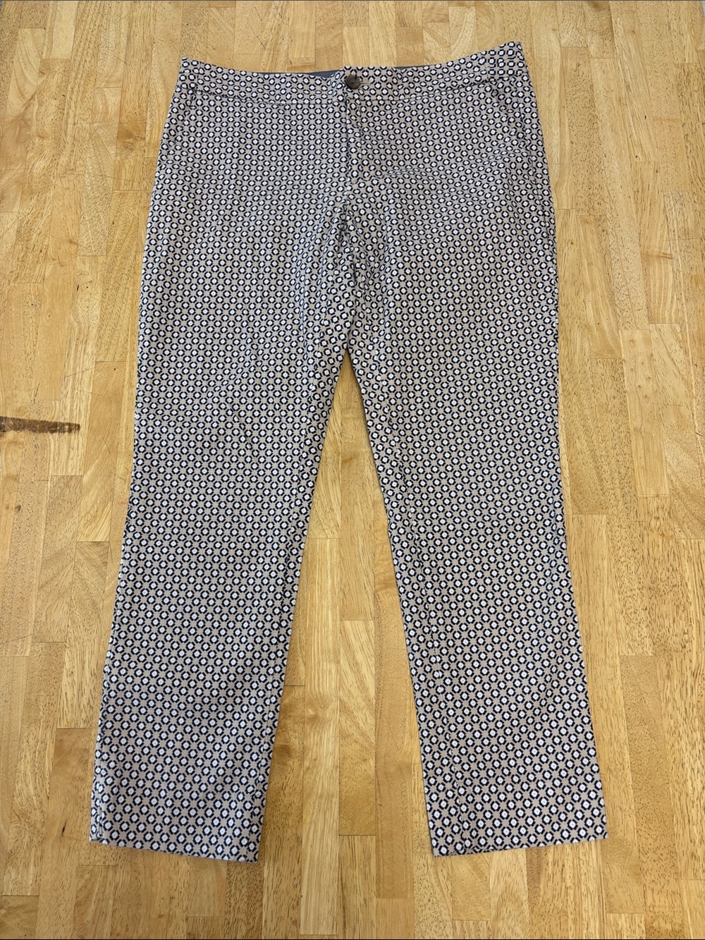 Banana Republic Hampton Fit Geometric Print Ankle Pants Navy Blue Tan White Sz 4